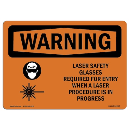 Signmission OSHA WARNING Sign, Laser Safety Glasses Required W/ Symbol, 7in X 5in Decal, 7" W, 5" H, Landscape OS-WS-D-57-L-12232